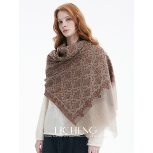 礼诚 克什米尔风格提花100%山羊绒围巾女高级感气质保暖外搭披肩