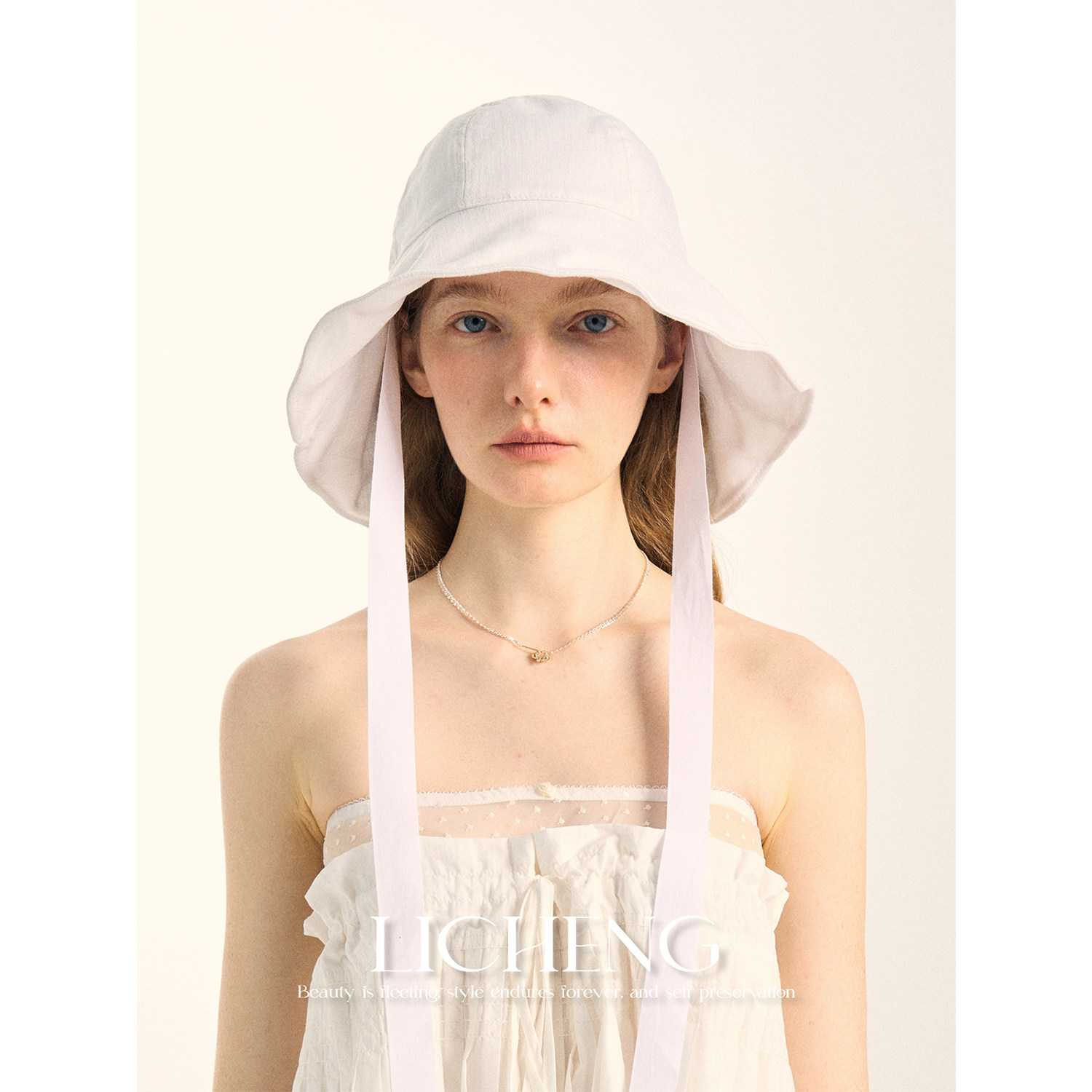 礼诚 海边度假亚麻圆顶渔夫帽女夏季新款系带前后防晒遮阳大檐帽