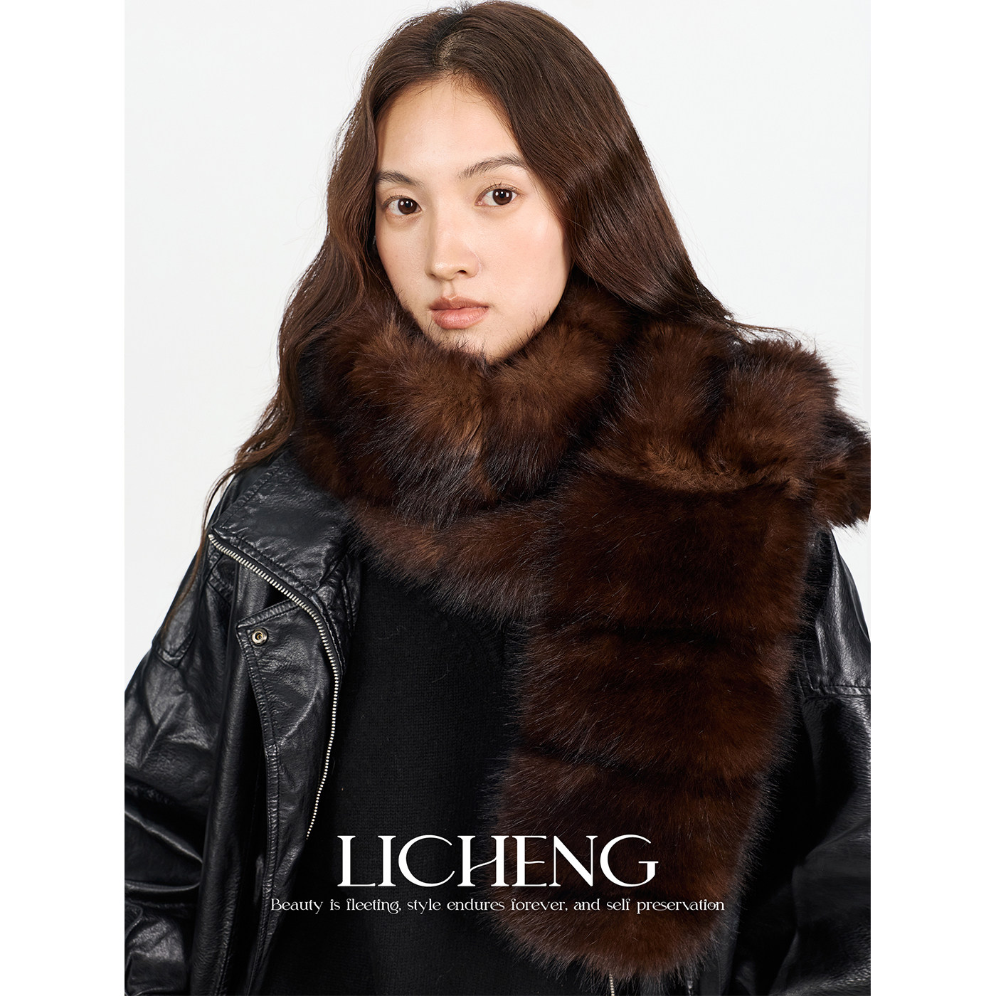 凛冬点睛紫貂色环保皮草围巾围脖