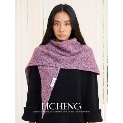 复古花纱紫羊毛羊绒三角披肩围巾