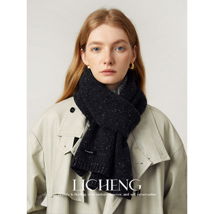 礼诚 点子纱100%wool羊毛围巾女冬季简约保暖澳毛针织情侣围脖