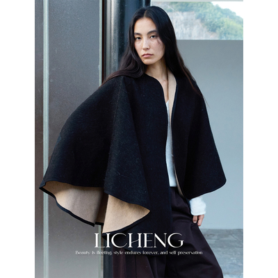 羊毛斗篷披肩双面穿毛呢大衣外套