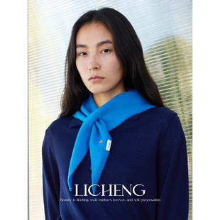 礼诚 显白蓝三角巾100%针织围巾女秋冬叠穿时髦护颈领巾情侣送礼