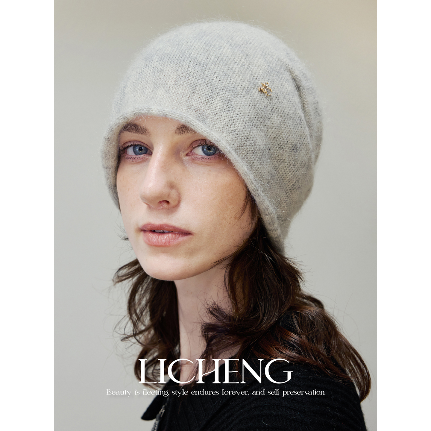 超轻马海毛羊毛混纺针织冷帽包头