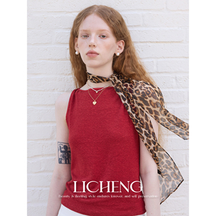 礼诚 洋气豹纹纯真丝丝巾女时髦系脖领巾飘带小众时尚薄款长围巾