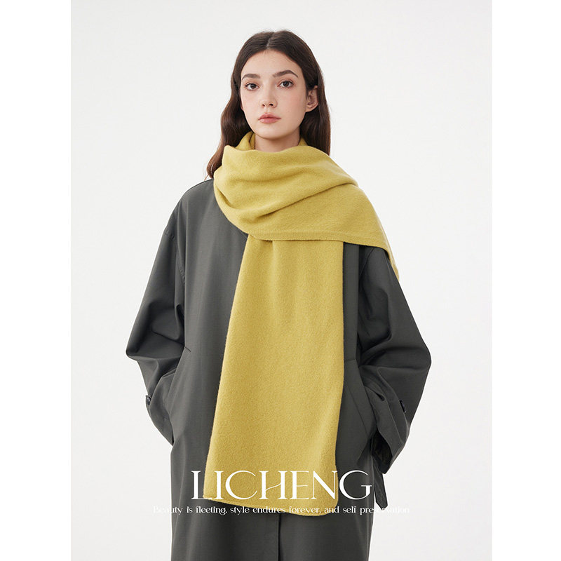 礼诚 显白芥黄100%澳洲羊毛针织围巾女2025新款冬季保暖围脖披肩