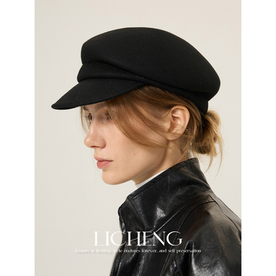 黑色羊毛呢英伦报童帽定型礼帽女