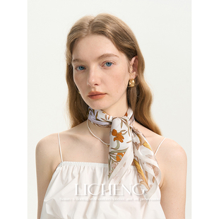 饰领巾小方巾 100%真丝丝巾女春夏百搭头巾装 礼诚 浪漫鸢尾花卉