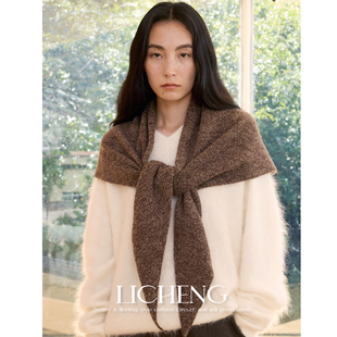 礼诚 高级感混色100%羊毛针织围巾女慵懒三角巾秋冬保暖加厚披肩