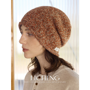 礼诚 日系慵懒风花纱100%羊毛针织帽子女秋冬保暖包头冷帽堆堆帽