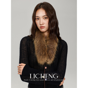 礼诚 两穿系带毛领围脖女冬季护颈防寒手工串珠天然皮草毛绒腰带