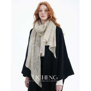 礼诚 老钱风腰果100%山羊绒围巾女细腻保暖印花针织围脖披肩送礼