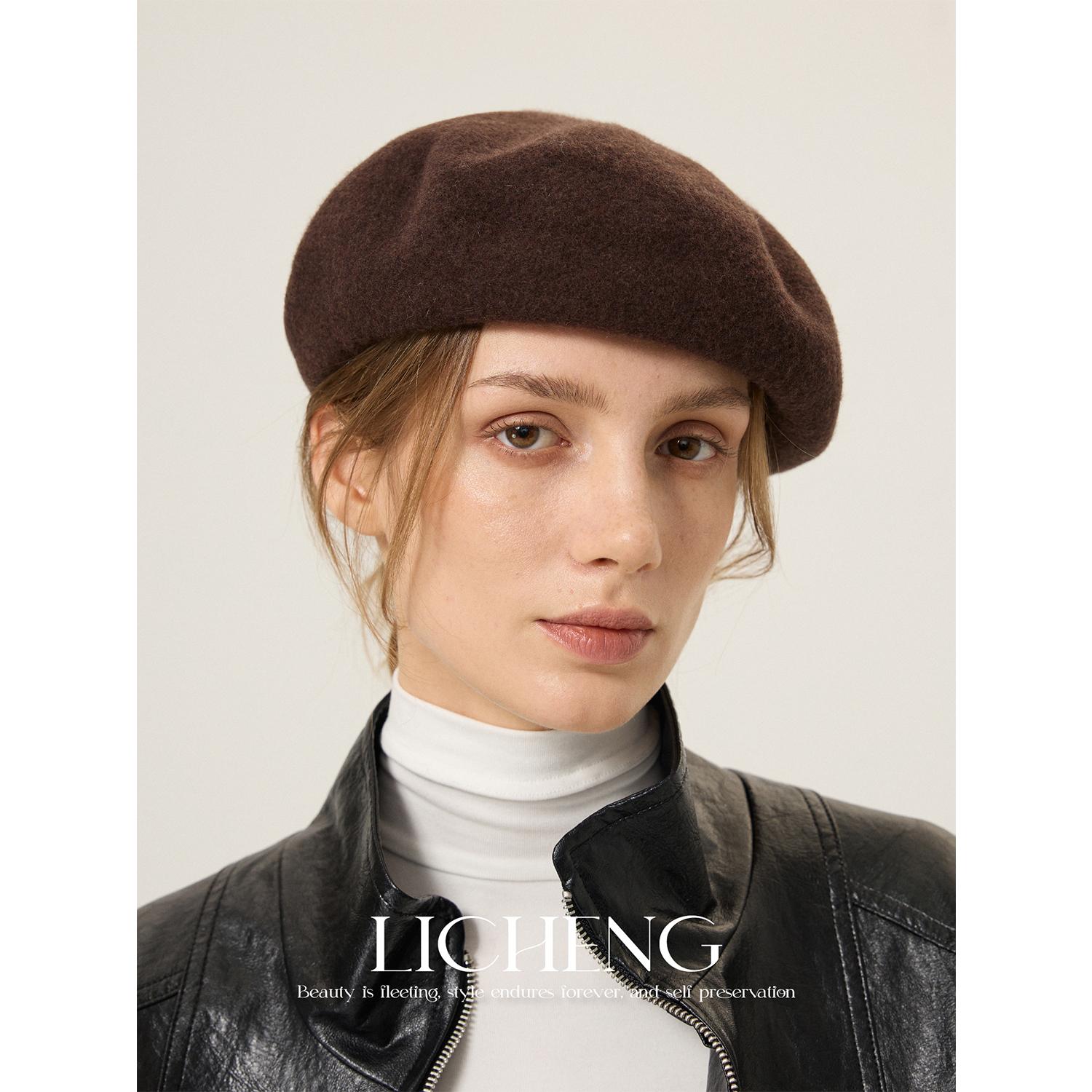 经典纯色可水洗100%羊毛呢贝雷帽