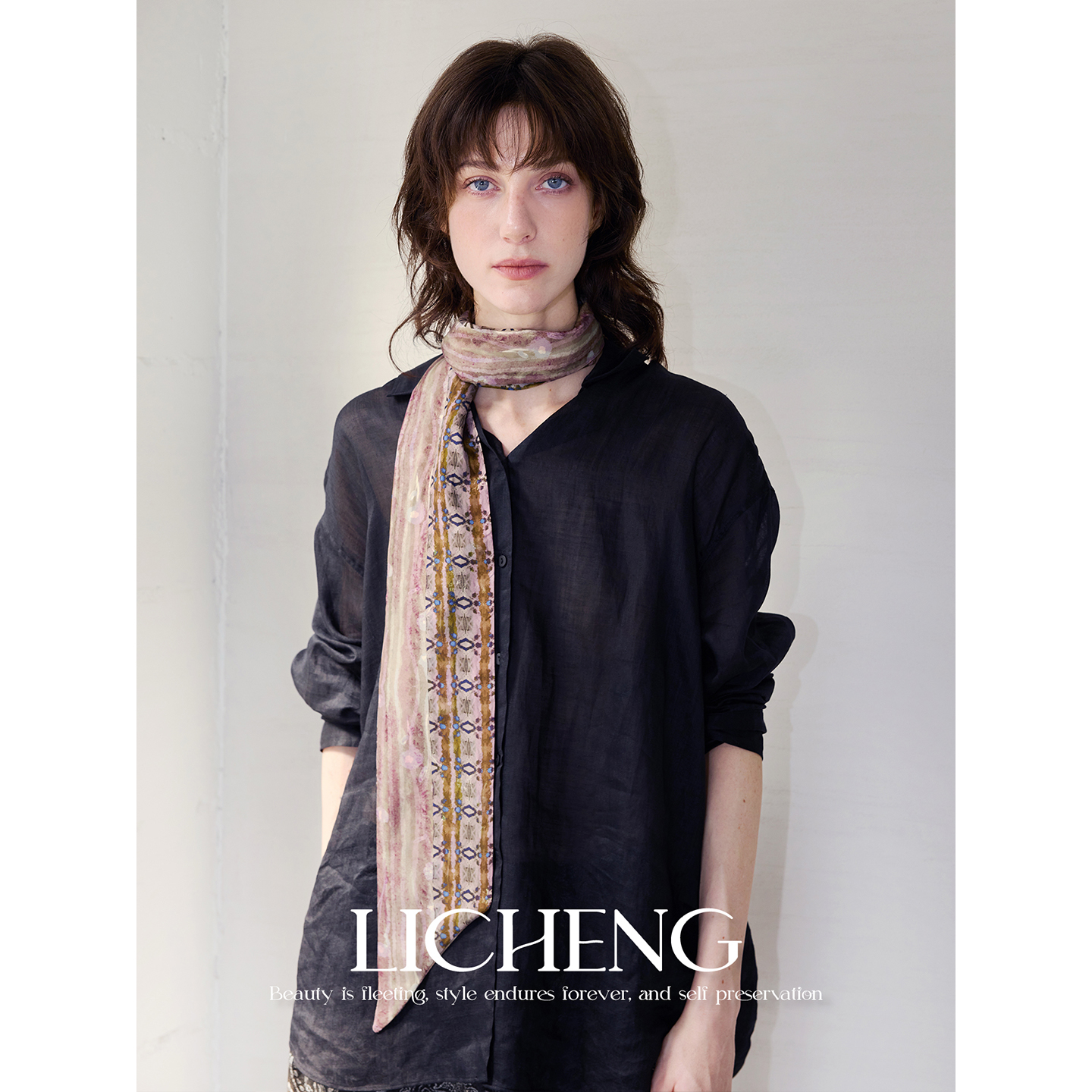 UMA铜氨丝复古做旧感长条丝巾女