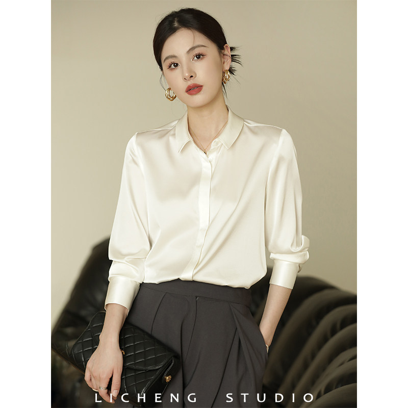 礼诚 重磅真丝衬衫女春夏小众法式上衣气质纯白桑蚕丝高级感衬衣