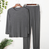 长袖 薄款 长裤 加大码 睡衣男士 圆领男女家居服套装 莫代尔春夏秋季