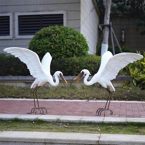玻璃钢白鹭景观雕塑户外仿真动物摆件水池塘园林假山庭院仙鹤装饰