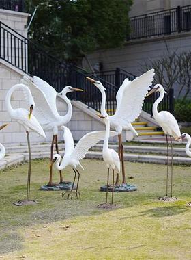 室外水景仿真白鹭雕塑户外玻璃钢白鹤摆件水池景观仙鹤装饰鸟模型