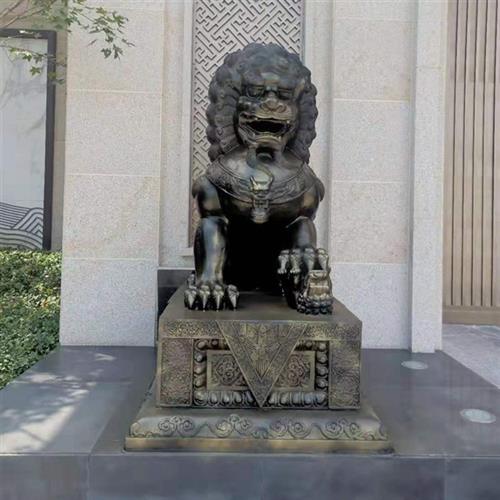 门口古铜色铸铜狮子纯铜宫门狮汇丰狮子青铜狮子雕塑