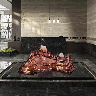 别墅会所售楼部透明树脂假山雕塑摆件创意轻奢楼梯口软装饰艺术品