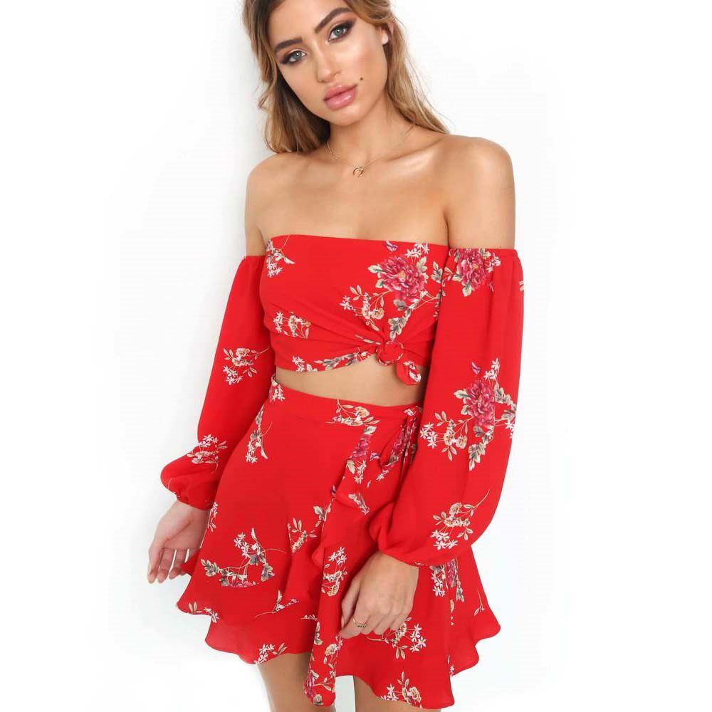 Summer Off Shoulder Chiffon Two-piece Outfits  2 Piece Set|ruв категории Женская одежда, костюм/студенты школьную форму/обмундирования, модный костюм - от Buy2taobao.com для оказания профессиональной услуги покупки агента Taobao