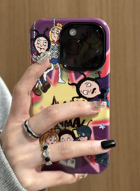 唯美紫色童趣小魔女蒙娜适用苹果16promax新款iPhone15女13全包14二合一12高级感小众xr菲林11磨砂plus手机壳