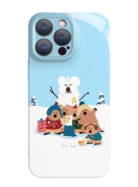适用iphone15promax苹果14新款13全包mini防摔xr高级感12菲林8plus11手机壳女白色蓝色雪人可爱卡通小众豚鼠