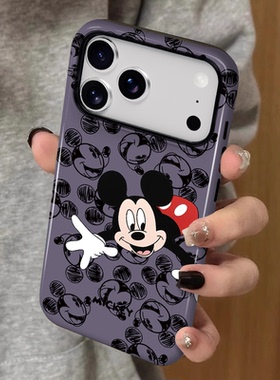 创意紫色豹纹米奇 适用苹果17promax新款iPhone16手机壳女生1314高级感小众不撞款15二合一菲林12保护套plus