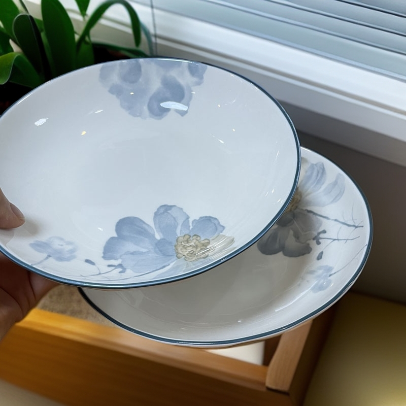 陶瓷盘子7/8英寸菜盘家用新款釉下彩深盘饭盘圆形果盘餐具碟子