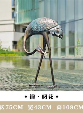 不锈钢仙鹤雕塑水池草坪镜面火烈鸟天鹅装饰售楼部玻璃钢白鹭摆件