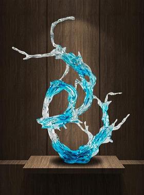 酒店大堂浪花雕塑透明树脂摆件现代轻奢售楼处别墅玄关客厅装饰品