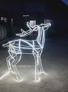 不锈钢铁艺镂空梅花鹿雕塑摆件金属网格户外公园草坪景观美陈摆件