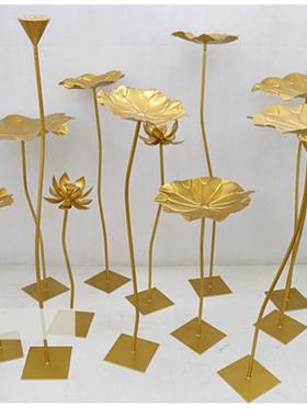 铁艺仿真荷花摆件园林花园水池观金属装饰不锈钢荷叶落地水景雕塑