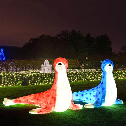 玻璃钢海狮海豹雕塑工艺品仿真铜海洋公园动物水池发光装饰品摆件