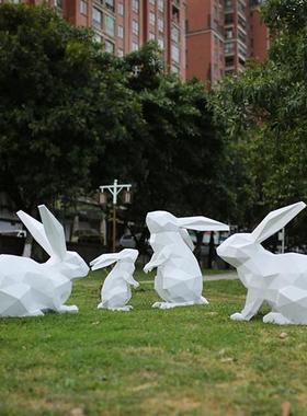 几何兔子雕塑商场售楼处公园草坪玻璃钢抽象动物园林景观装饰摆件