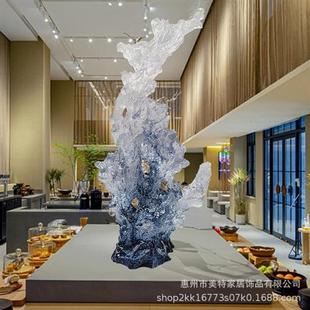 现代创意抽象透明树脂雕塑太湖石摆件酒店客厅玄关软装 饰工艺品 装