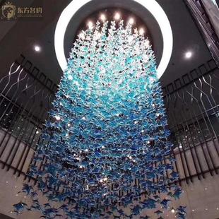 琉璃玻璃海王星星造型非标工程灯酒店宴会厅部会所艺术吊灯楼梯灯