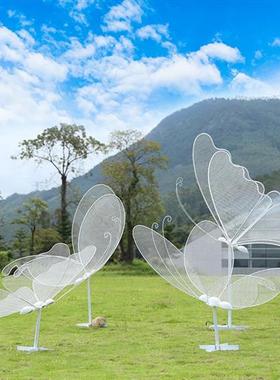 不锈钢镂空蝴蝶雕塑户外公园林草坪铁艺发光仿真镜面景观摆件装饰