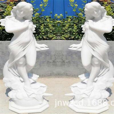 汉白玉石雕玉女雕像图案寺庙石刻金童雕塑报价景观石头小孩雕刻