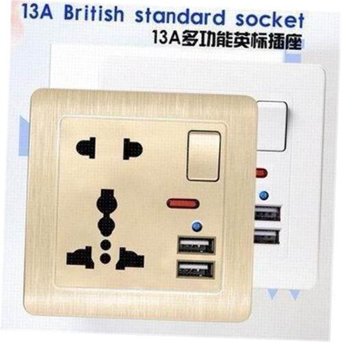 13A British five-hole USB power wall socket multifunctional
