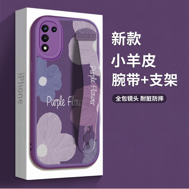 适用OPPOK11x手机壳新款k10腕带全包k10Pro防摔创意k9支架k9s小羊皮k9x磨砂套k7高级感情侣k3女款外壳紫色花