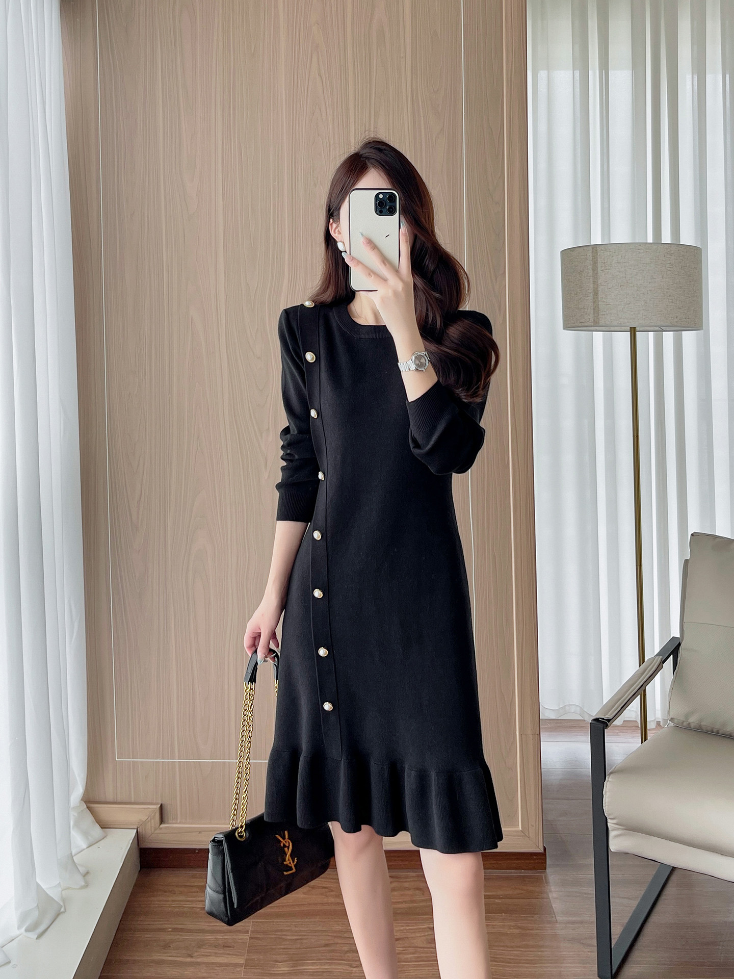 2026春秋新款小香风针织连衣裙内搭打底毛衣裙包臀气质中长鱼尾裙