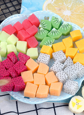 仿真水果切块片粒丁模型草莓香蕉苹芒火龙果黄猕猴桃摆件食玩道具