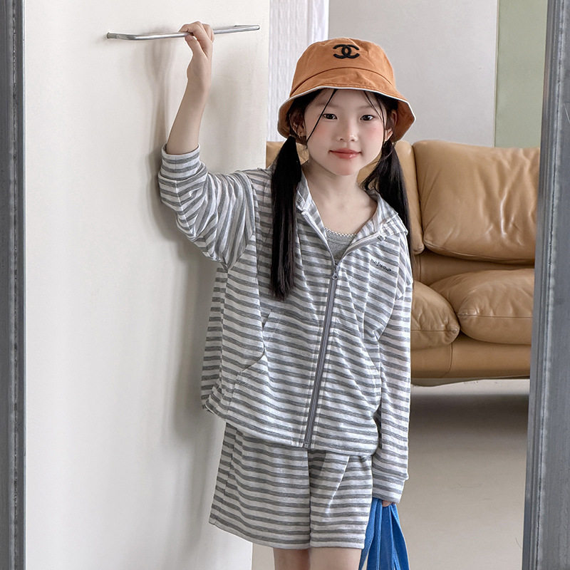 女童莱赛尔凉感条纹防晒两件套