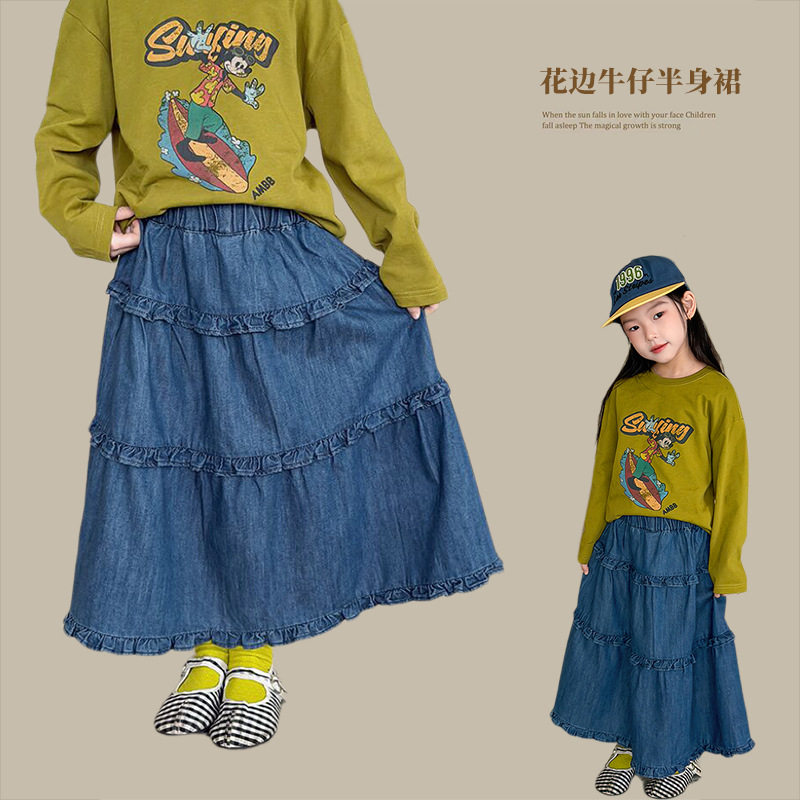 女童韩系宽松牛仔中长款半身裙