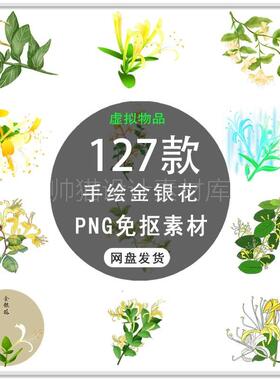 手绘中草药图片手绘金银花养生美容PPT海报背景插画PNG免扣素材