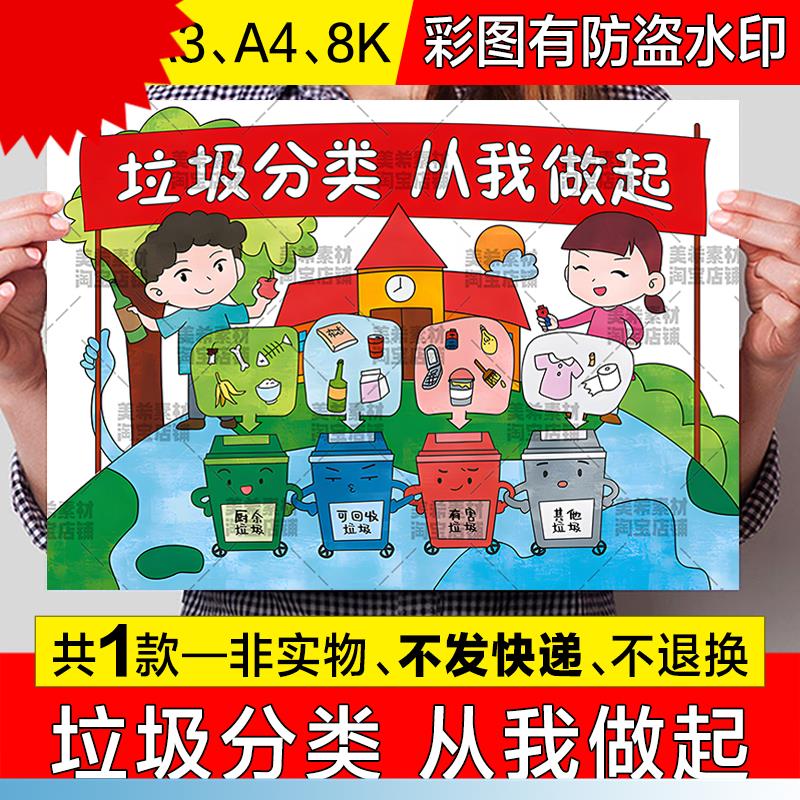 垃圾分类从我做起儿童绘画手抄报模板保护地球生态环境简笔画小报