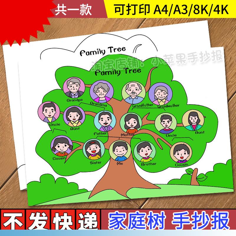 family tree英语手抄报我的家谱家庭树三年级英文电子小报儿素材