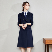 工作服大衣女冬职业中长款 空姐气质双排扣售楼部毛呢大衣工装 高端