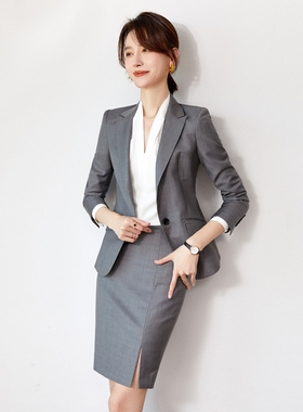正装女套装职场气质工作服前台职业装女神范灰色西装套裙高端正式